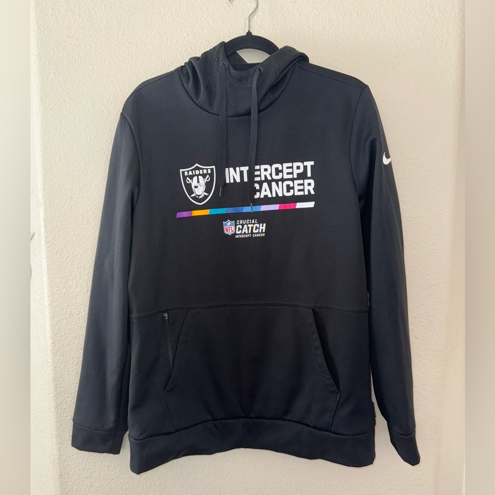 Nike Black Intercept Cancer NFL Las Vegas Raiders Therma-Fit Hoodie Size M